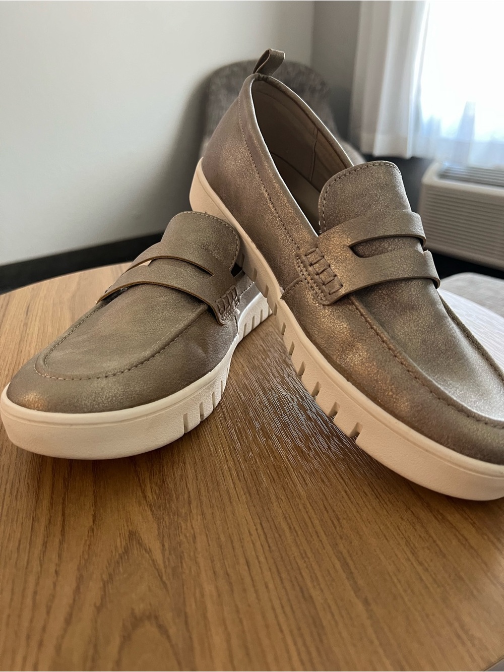 Tommy Bahama Metallic Taupe Slip-On Loafers with White Sole